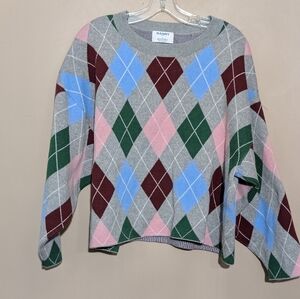Old Navy Plus Size So Soft Gray Knit Argyle Printed Cropped Sweater Size XL